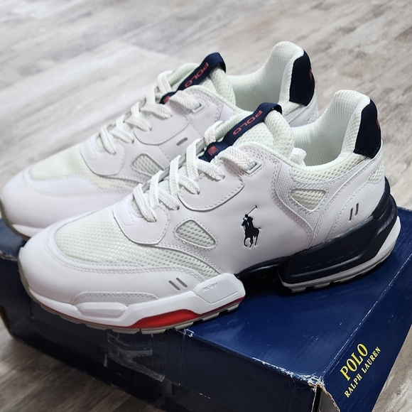POLO RALPH LAUREN Men's Jogger Leather Mesh Sneakers White Multi Size 9.5D - Picture 1 of 8